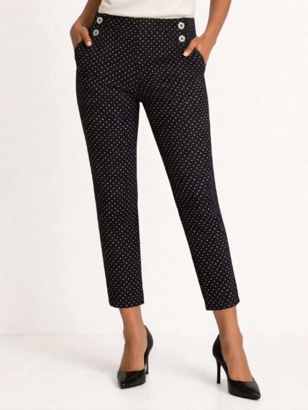 Jules & Leopold Black Polka Dot Pull Up Ankle Pants - Picture 1 of 11